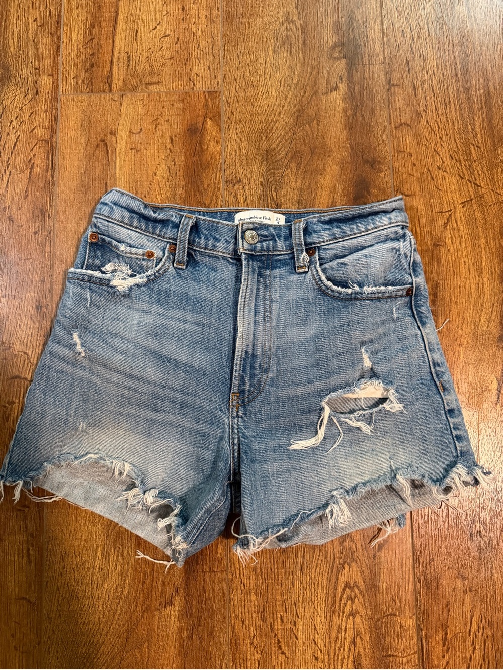 Abercrombie & Fitch Distressed Light Blue Denim Shorts